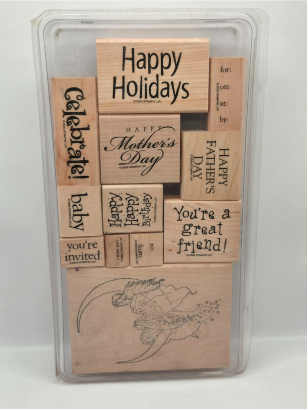 Stampin Up All Year Cheer II Wood Rubber Stamp Set 12pc Vintage 2002 Retired